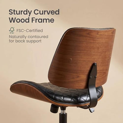 Furnimart Armless Small Desk Chair with Wheels, 360° Swivel Faux Leather Vanity Chair for Bedroom, Compact Home Office Task Chair for Small Spaces, Heavy-Duty Wood Frame(PU Black) - color: Faux Leather-black