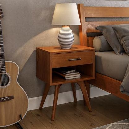 Mid Century Modern One Drawer Nightstand/Constructed of Solid Wood/Castanho Finish - color: Castanho