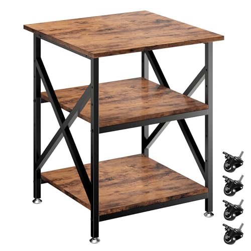 3 Tier Printer Stand, Large Table with Wheels, Rolling Cart with Height Adjustable Middle Storage Shelf, 23.6 x 23.6 x 30.3 Inches Shelf for Home Office, Vintage Brown - color: Vintage Brown