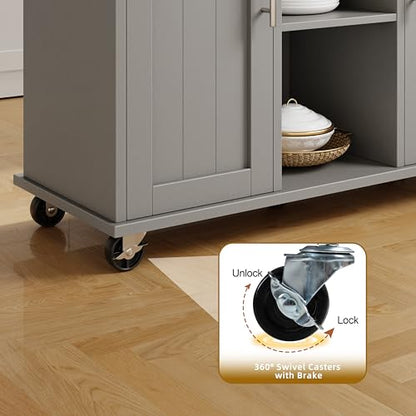 SUNLEI Rolling Kitchen Island Cart with Wheels, Island Table for Kitchen, Farmhouse Kitchen Cart with Drop Leaf & Towel Rack & Drawer, Kitchen Islands Table with Storage Cabinet, Grey - style: Grey