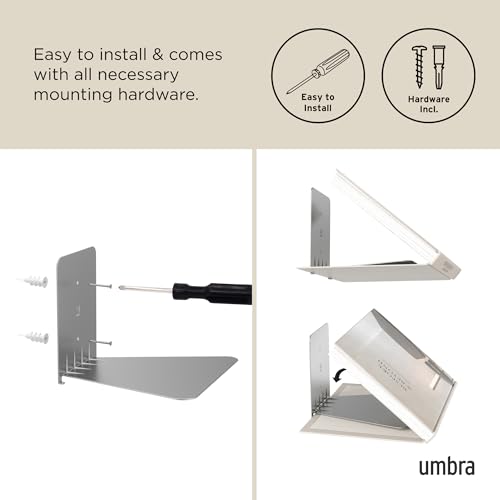 Umbra Conceal, Sturdy Metal Floating Bookshelf for Wall, Silver, Large, Set of 3 - size: Set of 3, Large