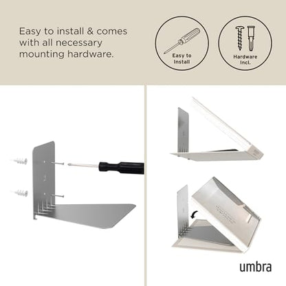Umbra Conceal, Sturdy Metal Floating Bookshelf for Wall, Silver, Large, Set of 3 - size: Set of 3, Large