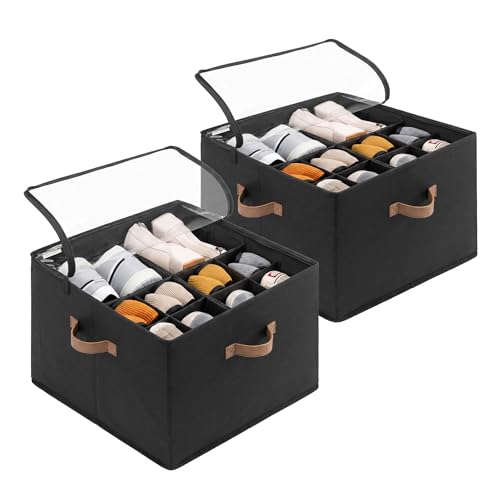 StorageWorks Shoe Organizer for Closet, Foldable Shoe Storage Box with Adjustable Dividers, Closet Shoe Organizer for Sneakers, Heels, Flats, Shoe Storage Bin Holds Up to 16-32 Pairs, Black - color: Black, size: Medium-2 Pack