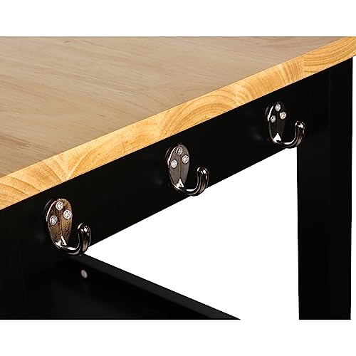 eHemco Kitchen Island Cart on Wheels, Black Base, Natural Hardwood Top | Drawer, Storage Cabinet, Shelf - color: Black