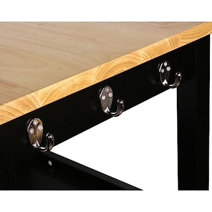 eHemco Kitchen Island Cart on Wheels, Black Base, Natural Hardwood Top | Drawer, Storage Cabinet, Shelf - color: Black