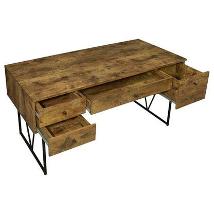Coaster Home Furnishings Analiese Rustic 63-Inch 4-Drawer Home Office Computer Writing Desk Study Table with Storage Engineered Eco-Friendly Wood Look Laminate Sturdy Steel Base Rustic Nutmeg 800999 - color: Rustic Nutmeg