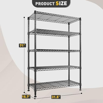 REIBII 5-Tire Storage Shelves, Wire Shelving Load 1000LBS Metal Shelves for Storage Adjustable Garage Shelving Unit Wire Shelf Rack Kitchen Storage Rack Pantry Shelves 31.5''W x 15.7'' D x 71''H - size: 5 Tier-15.7"D x 31.5"W x 71"H