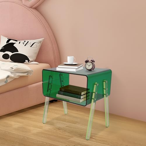 Acrylic Side Table, 2-Tier End Table with Open Storage for Small Spaces, Green Modern Nightstand for Bedroom, Living Room, Apartment - color: Green