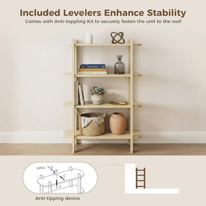 Bookshelf, Wood Shelf Bookcase, Book Shelf 4-Tier, Natural | Modern Open Bookshelf, Freestanding Storage Shelf Organizer, Display Shelf Shelving Unit for Living Room, Bedroom, Office - size: 4-Tier