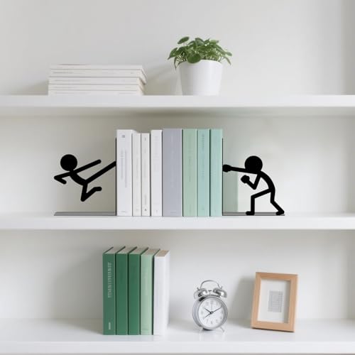 Metal Bookends Martial Arts People Book Ends for Shelves | Figurine Bookends Decorative Unique Desk Bookend Black Book Stopper for Home Reading Bookshelf Decor Book Lovers Gift - style: Martial Arts People