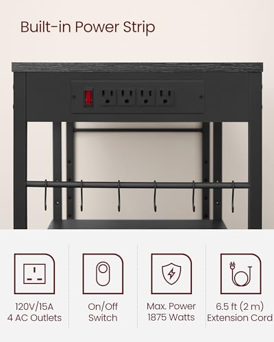 VASAGLE Baker's Rack, Coffee Bar Stand with Charging Station, 35.6 Inches Tall, Storage Shelves, Pull-Out Wire Basket, Table for Microwave, Kitchen, Charcoal Gray and Ink Black UKKS036B22 - color: Charcoal Gray + Ink Black, style: With Power Outlet