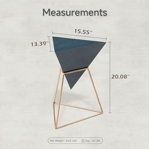 COZAYH Modern Geometric End Table with Wooden Top and Golden Metal Base, Unique Pyramid Side Table Plant Stand for Office, Living Room, Bedroom, Fully Assembled, Triangle, Blue - color: Blue