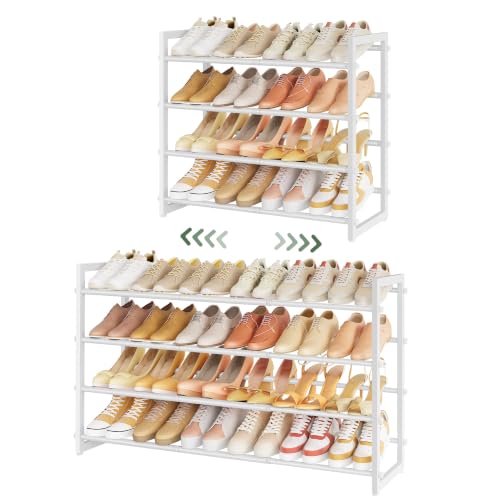 FAVOOSTY 4-Tier Expandable Shoe Rack, Adjustable Shoe Shelf Storage Organizer Space Saving Metal Free Standing Shoe Rack for Entryway Closet Doorway, White - color: White, size: 4 Tier