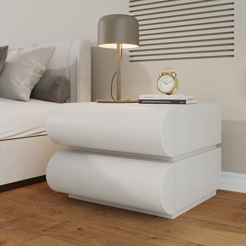 IKuinen Nightstand, Minimalist Bedside Table with 2 Solid Wood Drawer, Night Stands with Microfiber Leather, End Table for Bedroom-White - size: 2 Drawers