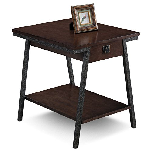 Leick Home 11407 Empiria One Drawer Side Table, Walnut and Foundry Bronze - color: Walnut