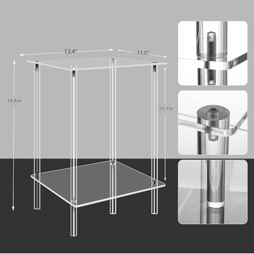Jusalpha 2-Tier Heavy Duty Acrylic End Tables, Small Nightstand/Side Table for Living Room, Bedroom, Home Accent Side Table, 14''x 11.5''x 19.6'' - size: 2 Tier