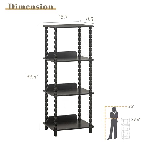 Fultyle Book Shelf, 4-Tier Bookshelf with Storage, Small Bookcase Display Shelves with Solid Wood Legs for Bedroom, Living Room, Office and Small Spaces (Black) - color: Black