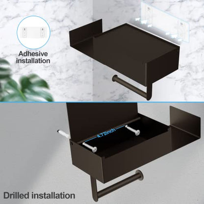 Toilet Paper Holder with Shelf, FUNLEU Flushable Wipes Dispenser for Bathroom, Self Adhesive Toilet Paper Holder with Storage - Stainless Steel Toilet Holder Keep Wipes Hidden Out of Sight, Bronze - color: Bronze