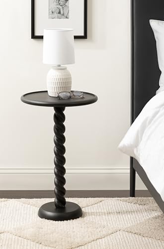 Kate and Laurel Willoughby Modern Wooden Spiraled Round Side Table, 15 x 15 x 24, Black, Accent Pedestal End Table with Turned Base for Use as Indoor Plant Stand or Bedroom Nightstand Option - color: Black