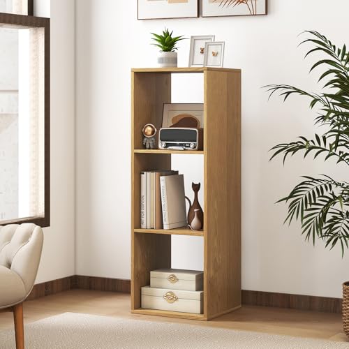 3 Cube Storage Organizer, Small Bookshelf for Small Space, 3 Shelf Bookcase with Open Back, Wooden Display Shelf for Bedroom, Living Room - color: Natural, size: 3-Cube