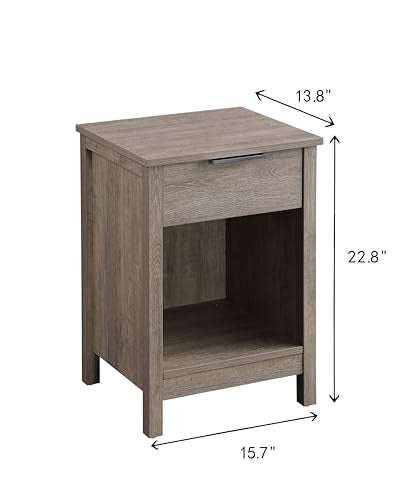 Nightstand with Drawer,3-Tier End Side Table with Storage Drawer and Shelf,Modern Bedside Night Stand for Bedroom, Living Room-Retro Rustic Grey - color: Rustic Grey, style: 1 Drawers