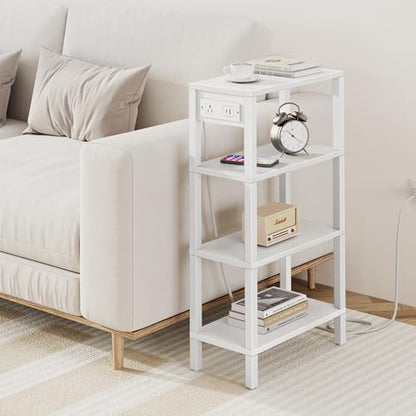 TUTOTAK Narrow Side Table Set of 2, Small End Table with Charging Station | 4-Tier Skinny Sofa Table, Slim Nightstand, Easy Assembly for Living Room, Bedroom, White TB01BW0802 - color: White, size: 4-tier