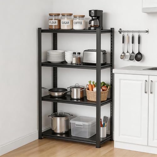 4 Tier Kitchen Storage Shelf, Kitchen Organizers Space Saving All Steel Freestanding Rack, Heavy Duty Metal Shelving Unit, Adjustable Open Shelf for Pantry Organizers and Storage 23.6"W×11.8"D×44.1"H - size: 4 Tier 23.6"W×11.8"D×44.1"H