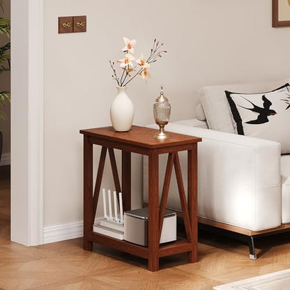 ChooChoo Farmhouse End Table Set of 2, Narrow Side Table | with Shelf ,Slim Bedside Table ,Small Spaces, Rustic Nightstand, Living Room, Bedroom,Walnut - color: Walnut, size: 1 Pack