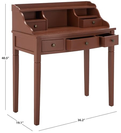 SAFAVIEH Furniture - Landon 5-Drawer Writing Desk - Henna Brown - Solid Wood - Classic Hutch Design - Ideal for Home Office, Living Room, Den, 36.2" W x 19.1" D x 40.5" H (AMH6516G) - color: Henna Brown
