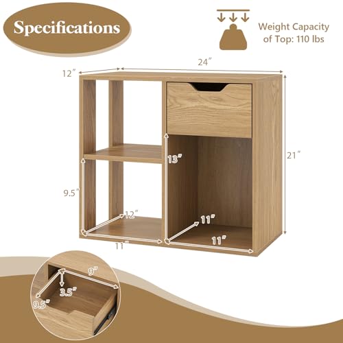 Giantex 3 Cube Bookcase with Drawer, 2 Tier Bookshelf for Small Space, Modern Freestanding Display Rack with Open Shelves, Natural Book Case, Wood Cube Storage Organizer Bedroom Living Room, 2 Pack - color: Natural