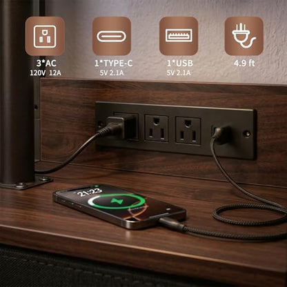 Small Bedside Table with Charging Station, Rolling Side Table with Wheels, Small Nightstand with Drawer Storage for Bedroom - Black Walnut Look - color: Black Walnut