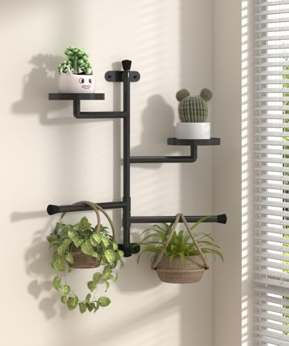 2-Tier Window Plant Shelves, 160° Rotating Indoor Wall Mounted Plant Holder Shelf for Haning Multiple Plants, Floating Window Sill Plants Stand for Home Decor, Gift for Plant Lovers, Black