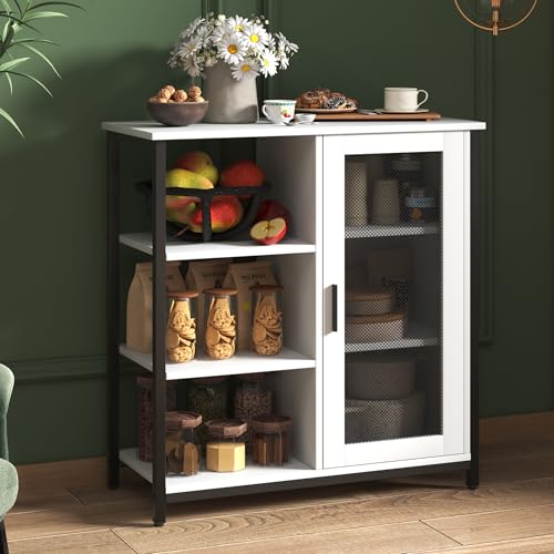 LVSOMT Mini Coffee Bar Cabinet for Home Kitchen, 27.5'' Coffee Stand Station with Adjustable Shelves & Door, Farmhouse Sideboard Buffet for Small Space, Dining Room, Living Room, Industrial White - color: Pure White