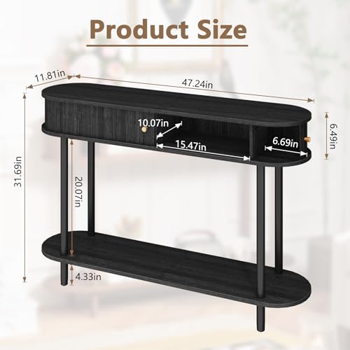 ARTPOWER 47.2" Modern Entryway Table with Wood Tambour Door, Accent Behind Couch Sofa Console with Storage, Fluted Side Table for Hallway, Living Room, Foyer, Black - color: Black