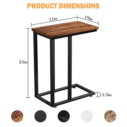 VECELO Universal C-Shaped Side Table, Multi-Functional Snack & TV Tray for Living Room, Bedroom, Brown (2 Set) - color: Brown, size: 2 Set
