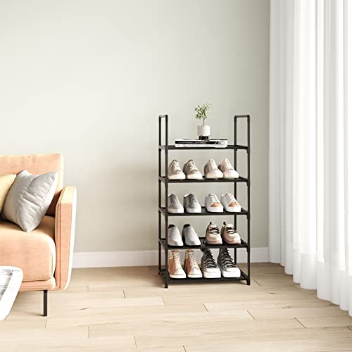 5-Tier Stackable Shoe Rack, Narrow Shoe Stand for 10-12 Pairs Shoe and Boots Organizer Storage Shelf Space Saving for Closet, Entryway and Hallway(Black) - size: 5-Tier(Black)-Narrow