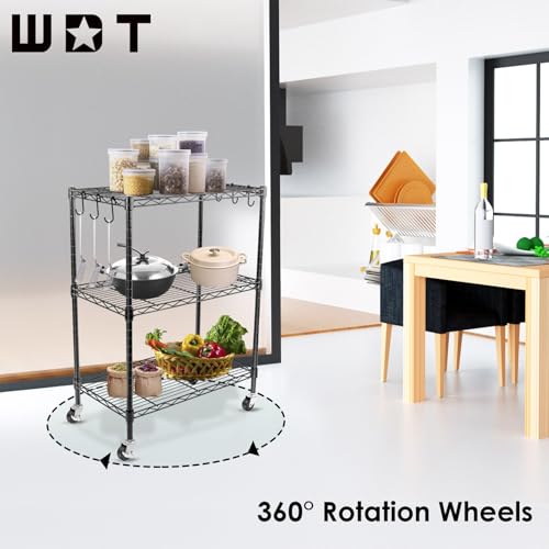 WDT 3-Tier Storage Shelves, Heavy Duty Metal Shelves Wire Rack Shelving Unit, Adjustable Shelf with Wheels for Home Office Garage Kitchen Bathroom,23.4" Wx13.6 Dx32.5 H - size: 3Tier 23.4"W x 13.6"D x 32.5"H
