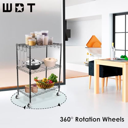 WDT 3-Tier Storage Shelves, Heavy Duty Metal Shelves Wire Rack Shelving Unit, Adjustable Shelf with Wheels for Home Office Garage Kitchen Bathroom,23.4" Wx13.6 Dx32.5 H - size: 3Tier 23.4"W x 13.6"D x 32.5"H