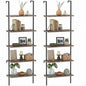 aboxoo Ladder Shelf 2PCS Open Bookshelf 5-Tier Wall-Mounted Wood Bookcase Rack Open Back Industrial Modern Plant Flower Stand Utility OrganizerMetal Frame Furniture Office Kitchen Bedroom (Brown) - color: Rustic Brown 5-tier, size: 2PCS