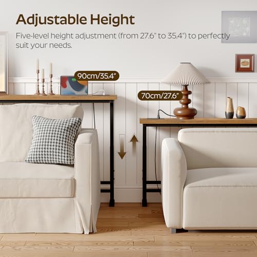 YATINEY 78.7" Console Table with Adjustable Height (27.6"-35.4") and Power Outlet, Skinny Behind Couch Table, Narrow Long Sofa Table for Living Room, Hallway, Entryway, Rustic Brown and Black CT09UBR - color: Rustic Brown + Black, size: 78.7"L x 5.9"W x 2
