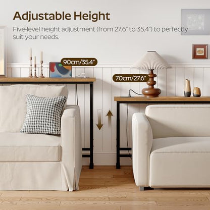 YATINEY 78.7" Console Table with Adjustable Height (27.6"-35.4") and Power Outlet, Skinny Behind Couch Table, Narrow Long Sofa Table for Living Room, Hallway, Entryway, Rustic Brown and Black CT09UBR - color: Rustic Brown + Black, size: 78.7"L x 5.9"W x 2