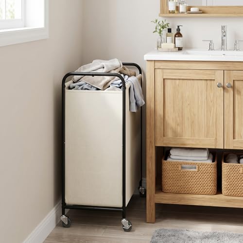 GRANNY SAYS 110L Laundry Hamper, Large Laundry Basket with Wheels and Handles, Durable and Sturdy Rolling Cart for Laundry Room, Bathroom, Bedroom, Beige - color: Beige, size: 110L