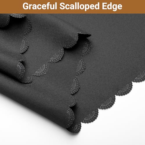 Small Round Tablecloth 36 inch, Solid Black Circle Scalloped Fabric Table Cloth, Dust Wrinkle Resistant Washable Polyester Table Cover for Nightstand End Bedside Small Dining Coffee Tables Top - color: Black, size: 36" (Round)