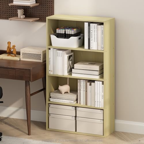 Furinno Simple Book Shelf, 4-Tier Bookshelf, Bookcase with Open Shelf, 9.4 x 23.6 x 41.7, for Living Room, Bedroom, Home Office, Steam Beech - color: Steam Beech, size: 4-Tier, Standard