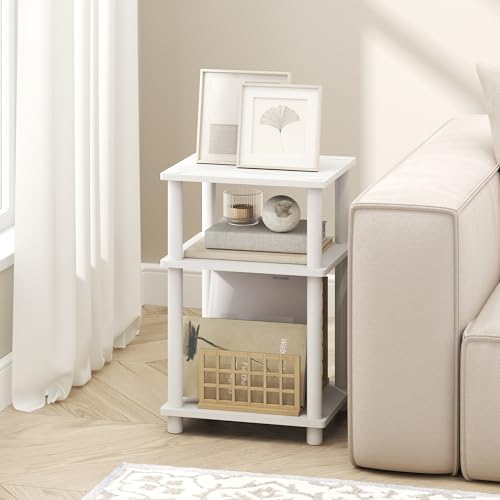 Furinno Turn-N-Tube 3-Tier Toolless Side Table, Narrow Printer Stand with Open Shelf, End Table, Night Stand, for Living Room, Bedroom, White - color: White