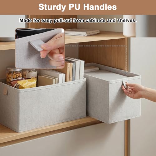 4 Pcs Narrow Fabric Storage Bins Small Foldable Long Storage Baskets Closet | Bin Organizer,for Shelves Long Washable Linen Box Container,with Handles,for Organizing Clothes Toy Pantry Wardrobe Closet