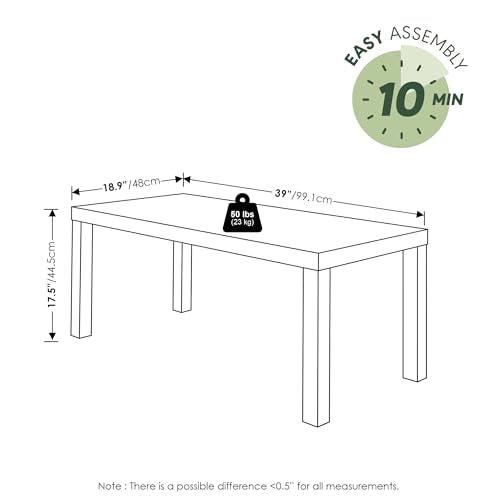 Furinno Classic Set of 3 Living Room Table, Printer Stand, White | 1.8 Inch Thick Tabletop, Modern Rectangle Coffee Table with 2 Square Side Tables, End Tables, for Living Room, Home Office - color: White, size: Set of 3