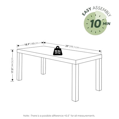 Furinno Classic Set of 3 Living Room Table, Printer Stand, White | 1.8 Inch Thick Tabletop, Modern Rectangle Coffee Table with 2 Square Side Tables, End Tables, for Living Room, Home Office - color: White, size: Set of 3