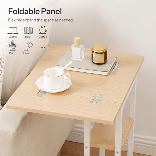 HOOBRO Foldable C Shaped End Table, C Shaped Side Table with Storage Shelf, Small Snack Table, Slide Under Couch Table for Sofa, Living Room Bedroom Small Spaces Easy Assembly, Natural WN29SF01 - color: White + Natural