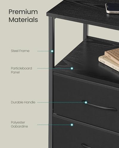 SONGMICS BELLAH Collection - Nightstand with Charging Station and App-Controlled Adjustable LED Lights, Bed Side Table, 3 Drawers and 1 Open Shelf, Modern, Ink Black and Ebony Black ULGS303BH01S - color: Ink Black + Ebony Black, size: 3 Drawers